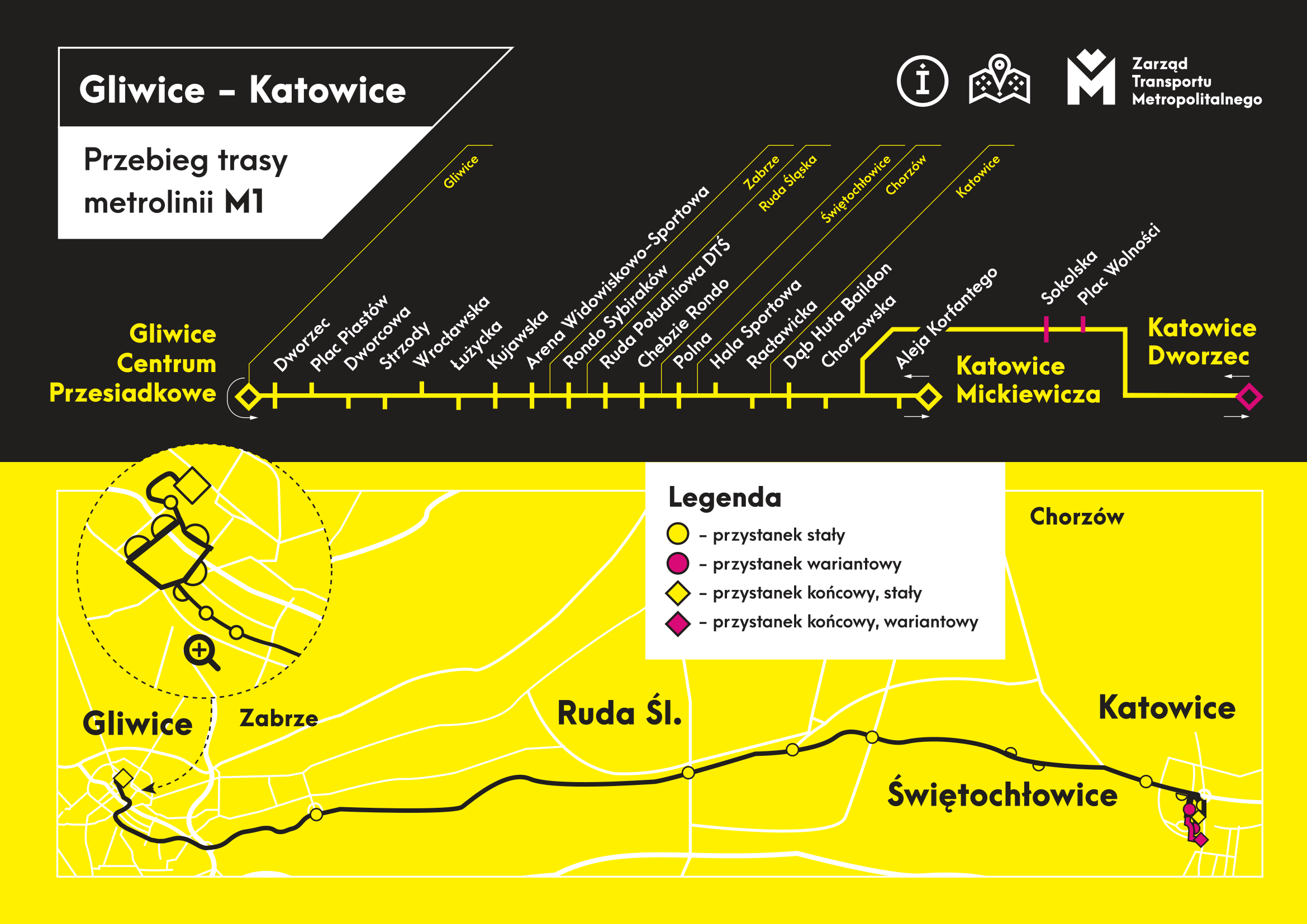Trasa linii M1 od 3 grudnia 2022 roku