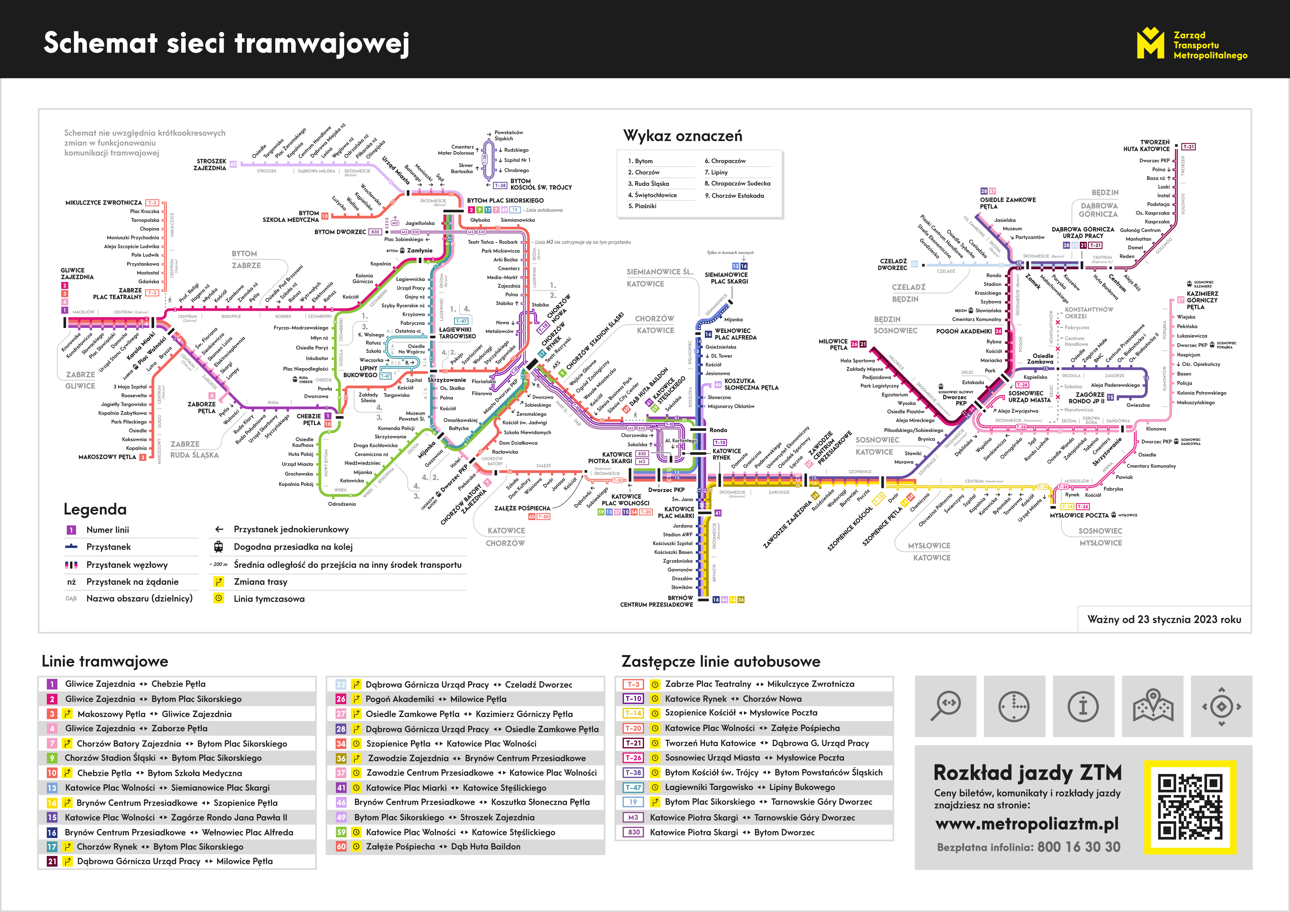 Schemat sieci tramwajowej - ważny od 23.01.2023